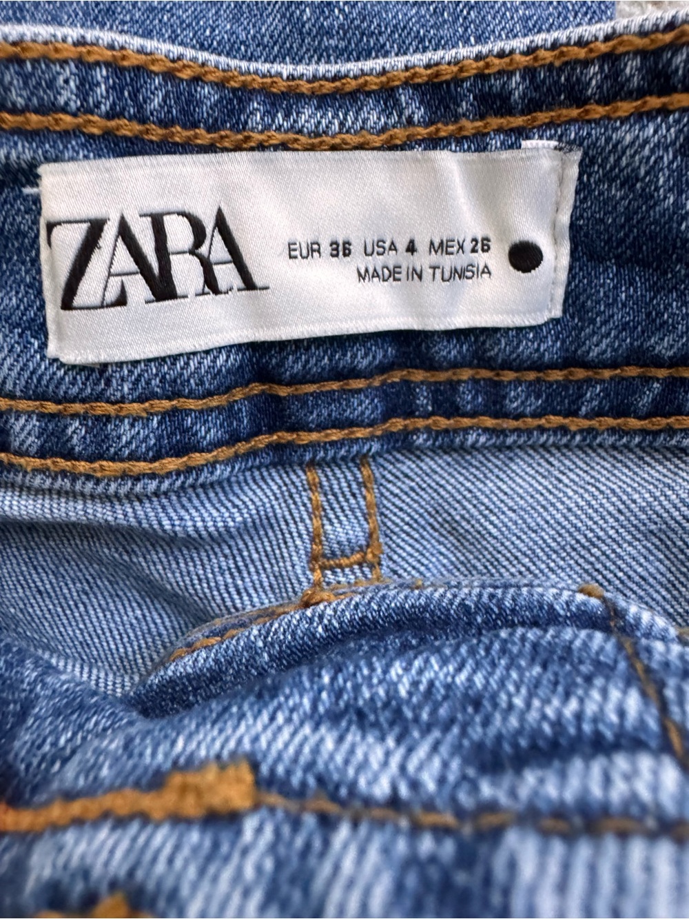 Zara Marine Wide Leg High Rise Cropped Raw Hem Jeans Womens 4 Blue Denim Pockets - Picture 6 of 6